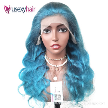 Body wave pre plucked 613 dyed blue lace frontal wigs for black women transparent hd lace wigs human hair full lace front wigs